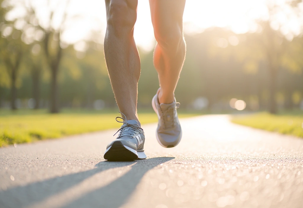 Zapatillas de deporte en movimiento durante el amanecer
